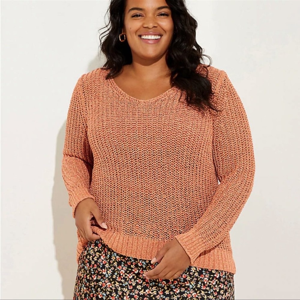 NWT Loft Plus Coral Orange Shimmer Cropped Sweater